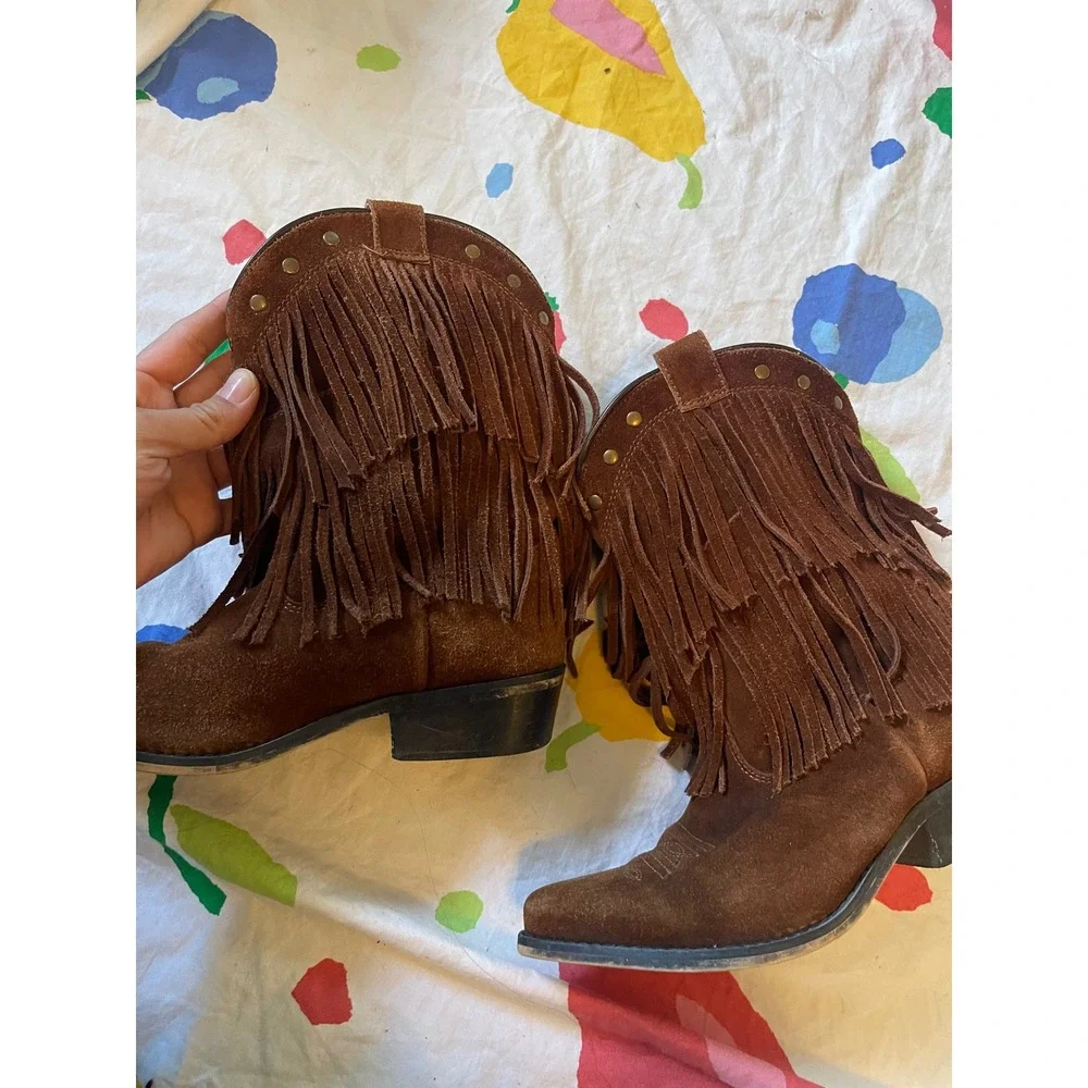 Shyanne Kids‎ Brown Suede Fringe Cowboy Boots Size 3